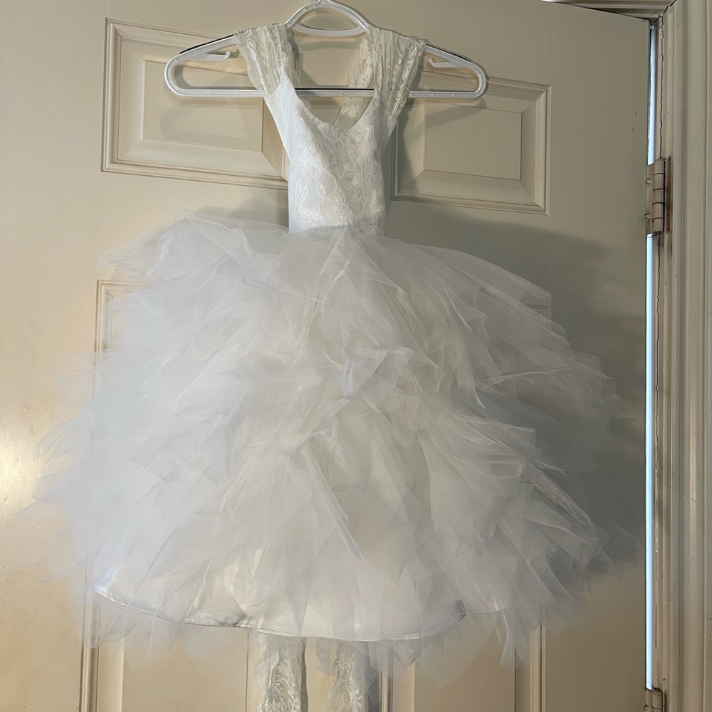 Lanting Toddler White Tulle Dress with Lace Bodice